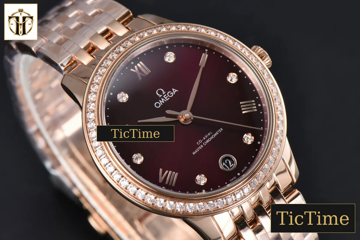 De Ville Ladies Prestige 34mm VSF White Diamond Bezel Purple Dial Diamond Roman Marker RG Bracelet A8800 — foto 11