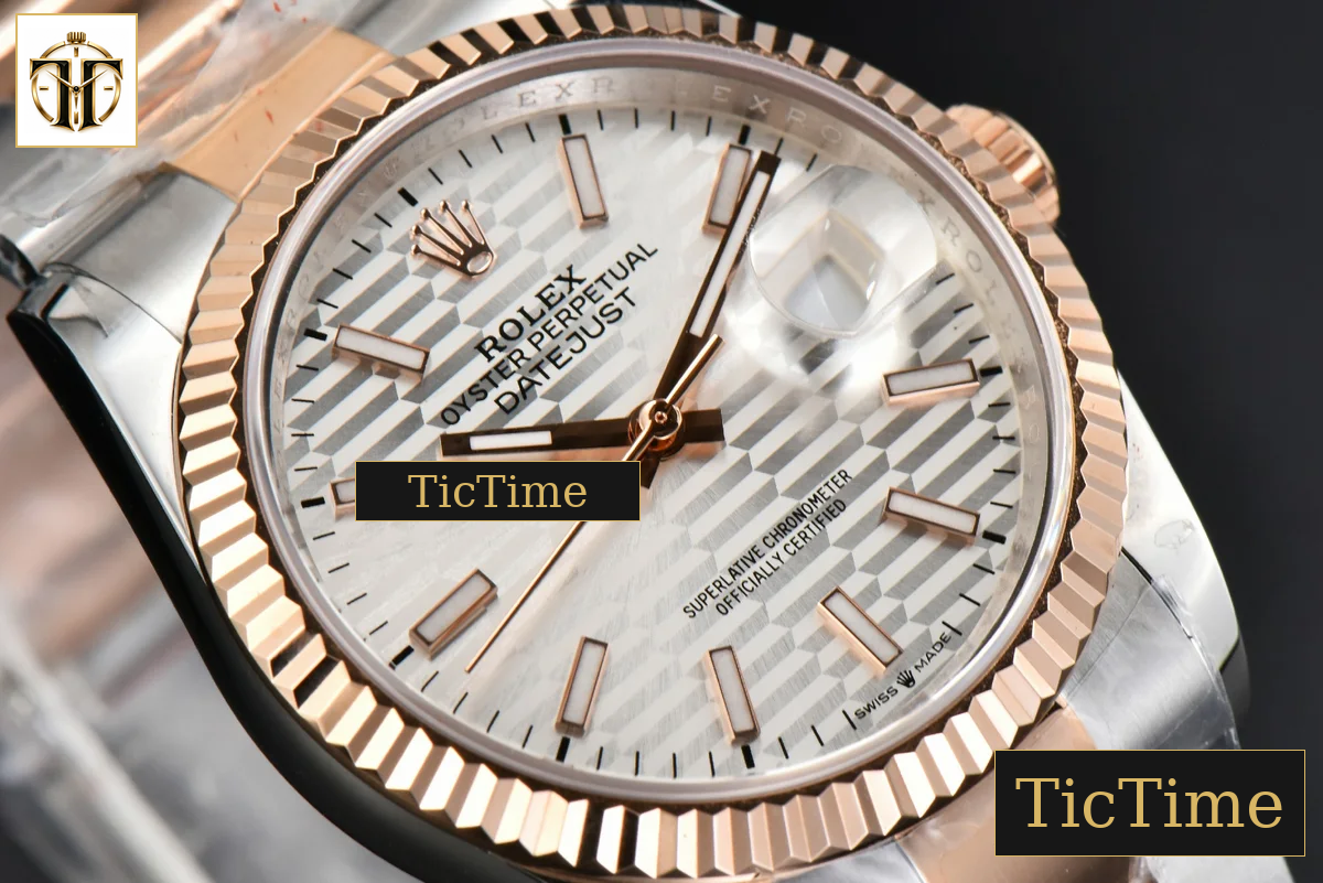 DateJust 36mm BPF RG/SS Fluted Bezel Silver Motif Dial Oyster Bracelet A2824 — foto 10