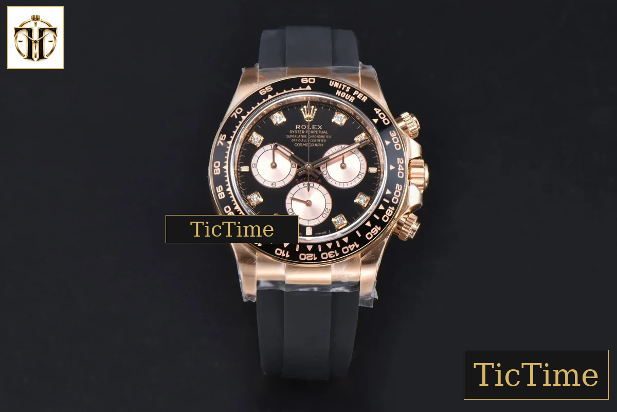 Daytona 126515 40mm Clean Factory RG Black Dial RG Subdial Diamond Marker Oysterflex Strap DD4131 — foto 2
