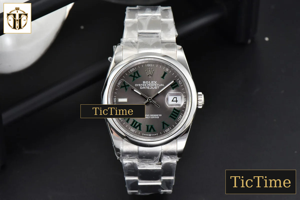 DateJust Smooth Wimbledon 36mm BPF Gray Dial Green Roma Marker Oyster Bracelet A2824 — foto 3