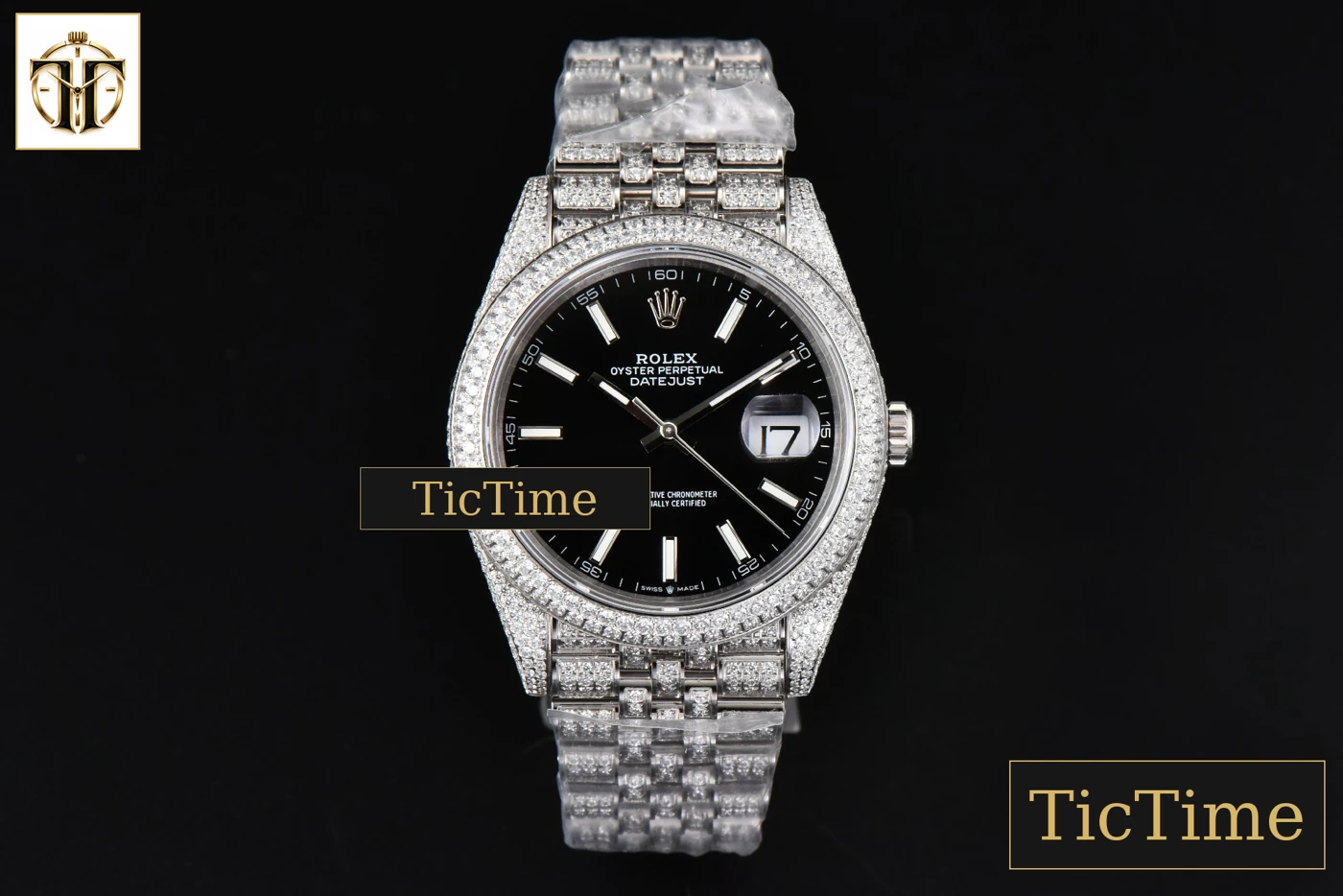 Vista frontal — Datejust Full 41mm GMF Diamond Black Dial Jubilee Bracelet A2824