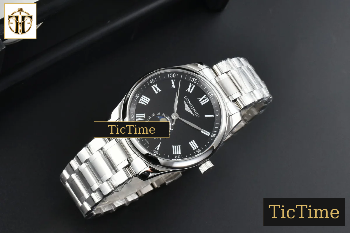 Master Moonphase 40mm GF Black Dial Roma Marker SS Bracelet A899 — foto 13