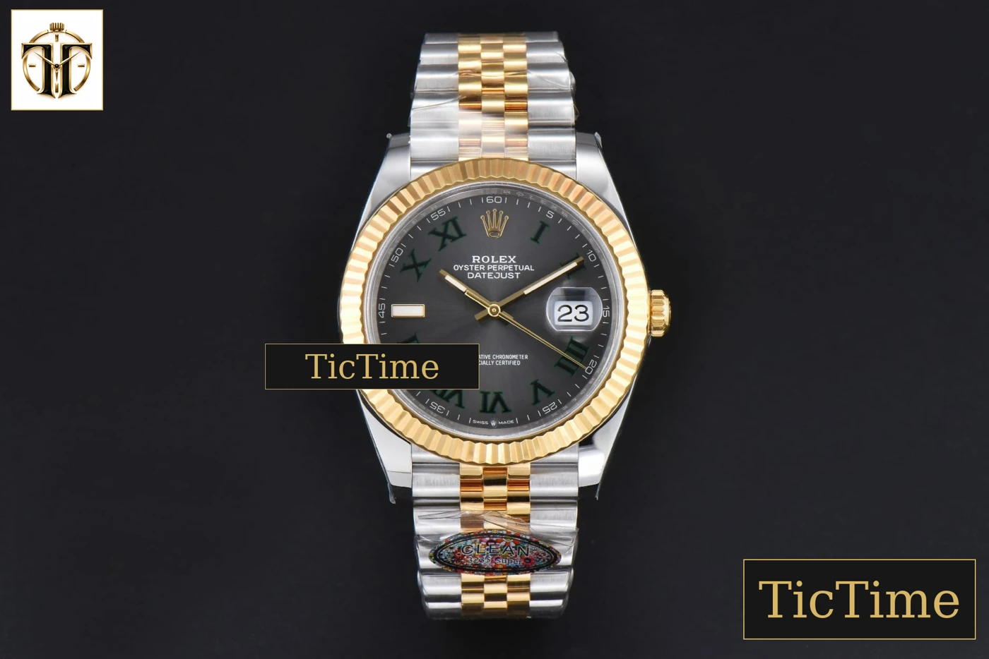 Vista frontal — DateJust 126333 41mm Clean Factory YG/SS Wimbledon Gray Dial Jubilee Bracelet VR3235