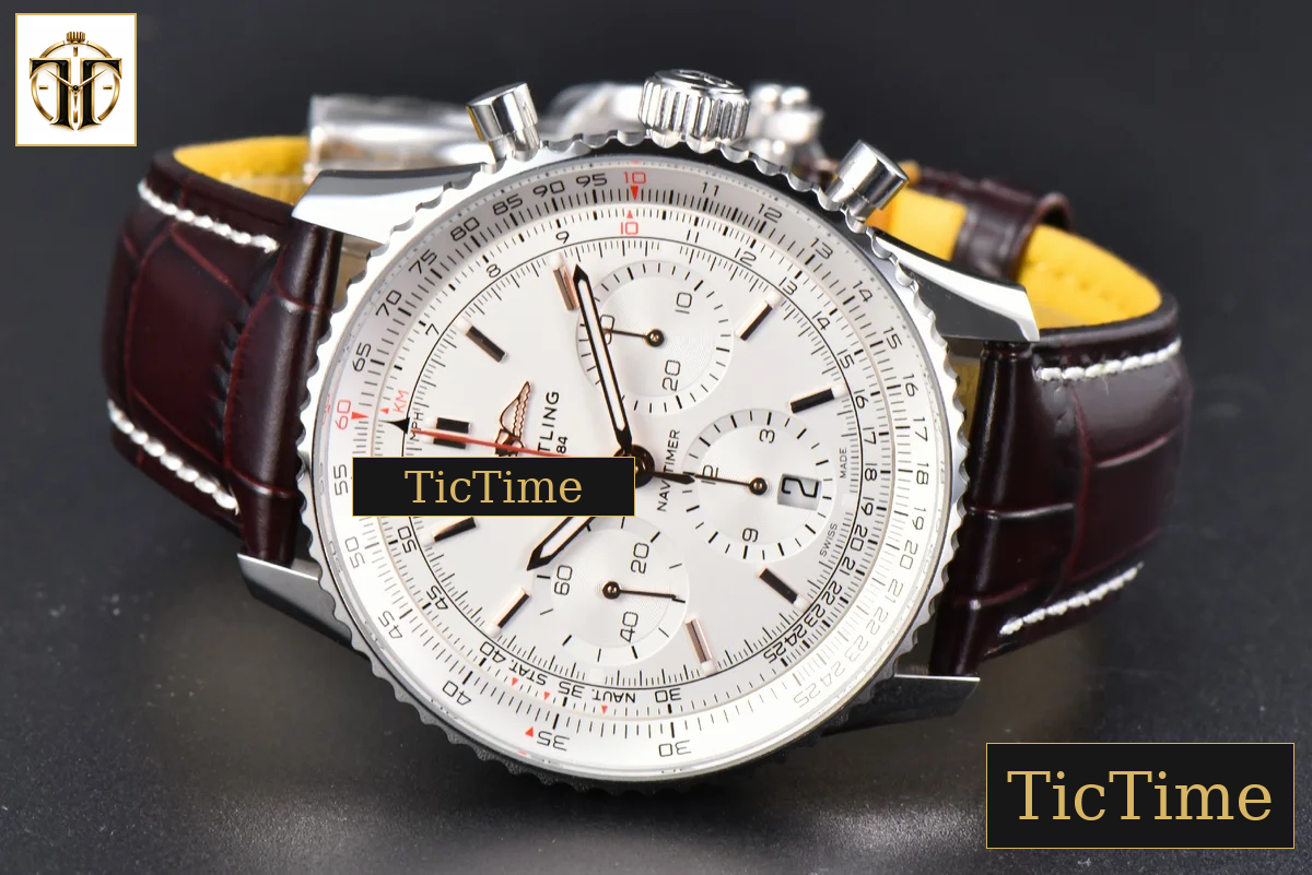 Navitimer B01 43mm BLSF White Dial Brown Leather Strap A7750 — foto 13