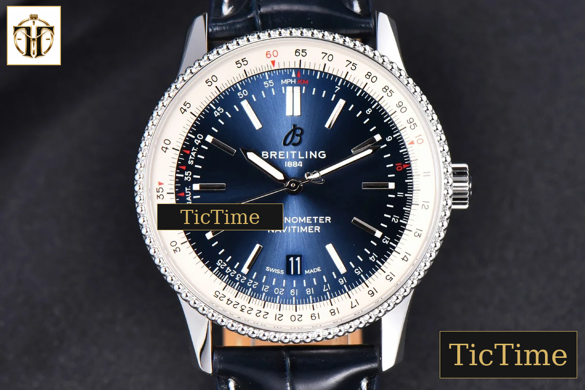 Navitimer 41mm TF SS Blue Dial White Bezel Blue Leather Strap A2824 — foto 2