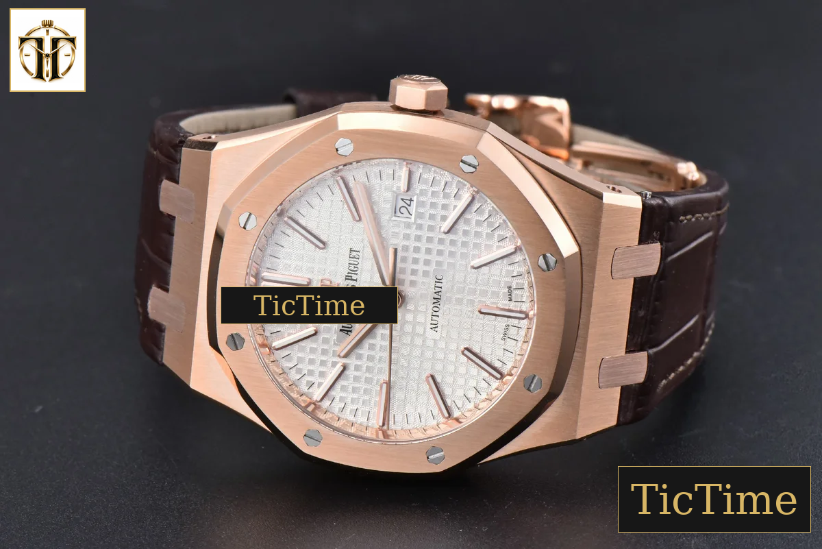 Royal Oak 15400 41mm IPF RG White Textured Dial Brown Leather Strap SA3120 — foto 14