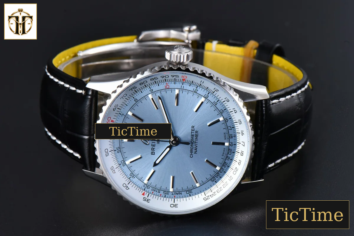 Navitimer Automatic 41mm BLSF SS Ice Blue Dial Black Leather Strap A2824 — foto 12