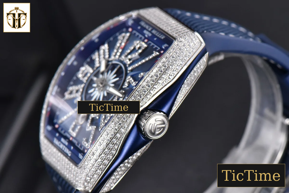 Vanguard V45 ZF SS Full Diamonds Blue Textured Dial Blue Rubber Strap Miyota 9015 — foto 11