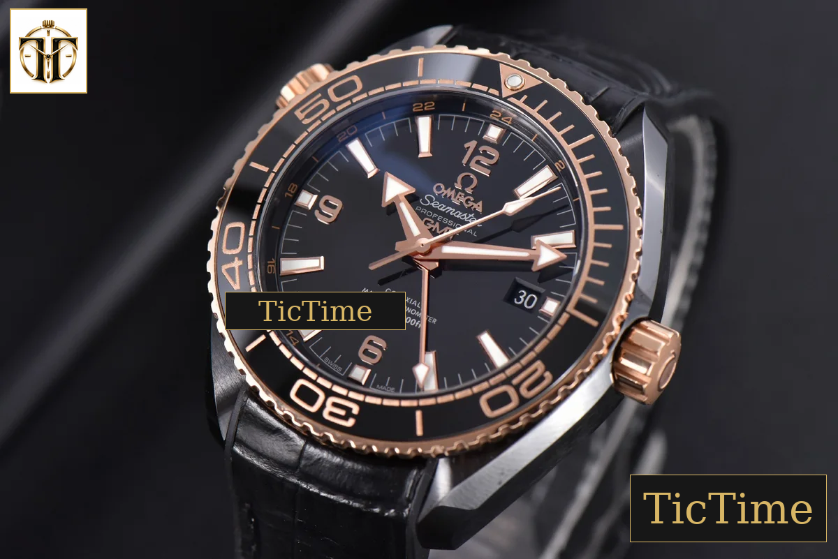 Planet Ocean 600m Deep 45.5mm VSF Black Ceramic Black/RG Dial Black Leather Strap A8906 — foto 4