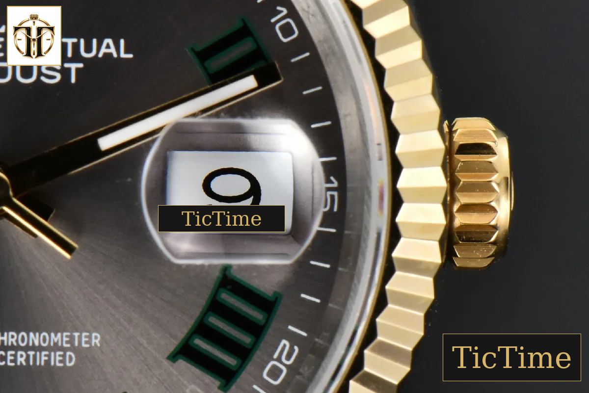 DateJust 36mm BPF YG/SS Wimbledom Gray Dial Green Roma Marker Oyster Bracelet 2824 — foto 8