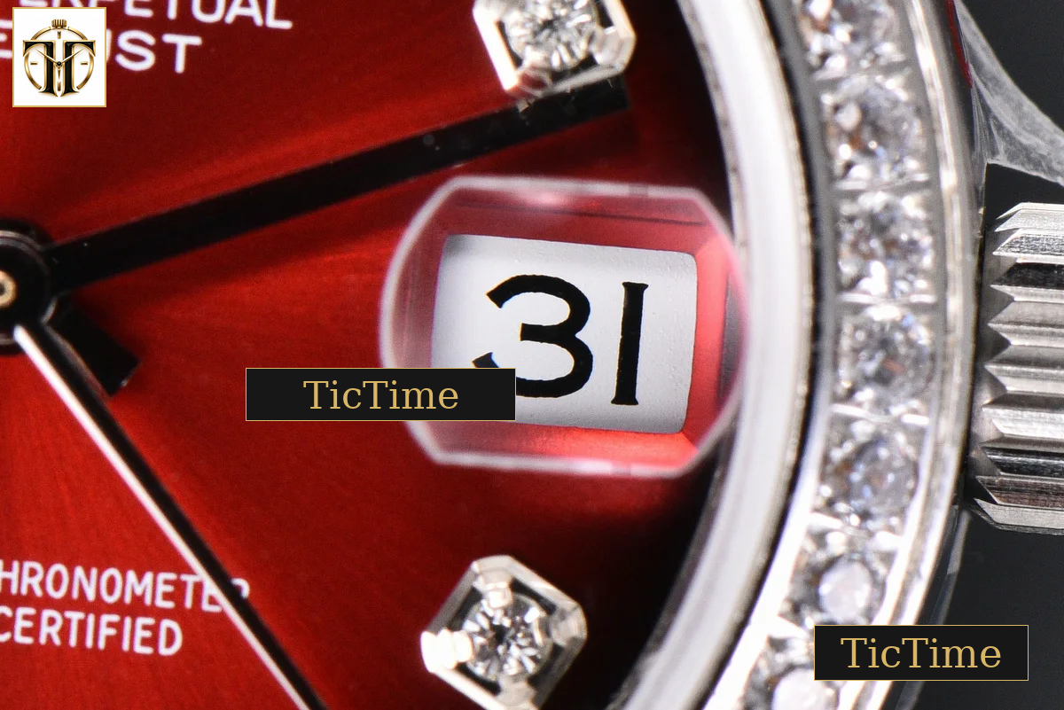 DateJust 904L 31mm GMF Diamond Bezel Red Dial Diamond Marker SS Jubilee Bracelet A2824 — foto 10