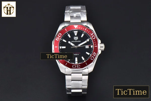 Foto frontal — Aquaracer 300M 41mm OF Red Bezel Black Dial SS Bracelet SW200