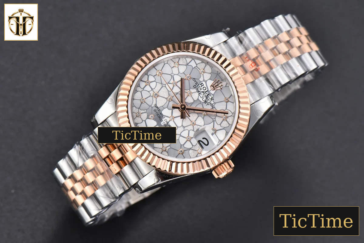 DateJust 904L 31mm GMF RG/SS Fluted Bezel Silver Flowers Dial Jubilee Bracelet A2824 — foto 4