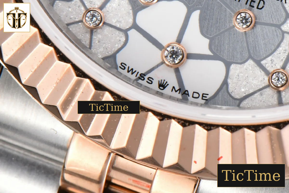 DateJust 904L 31mm GMF RG/SS Fluted Bezel Silver Flowers Dial Jubilee Bracelet A2824 — foto 8