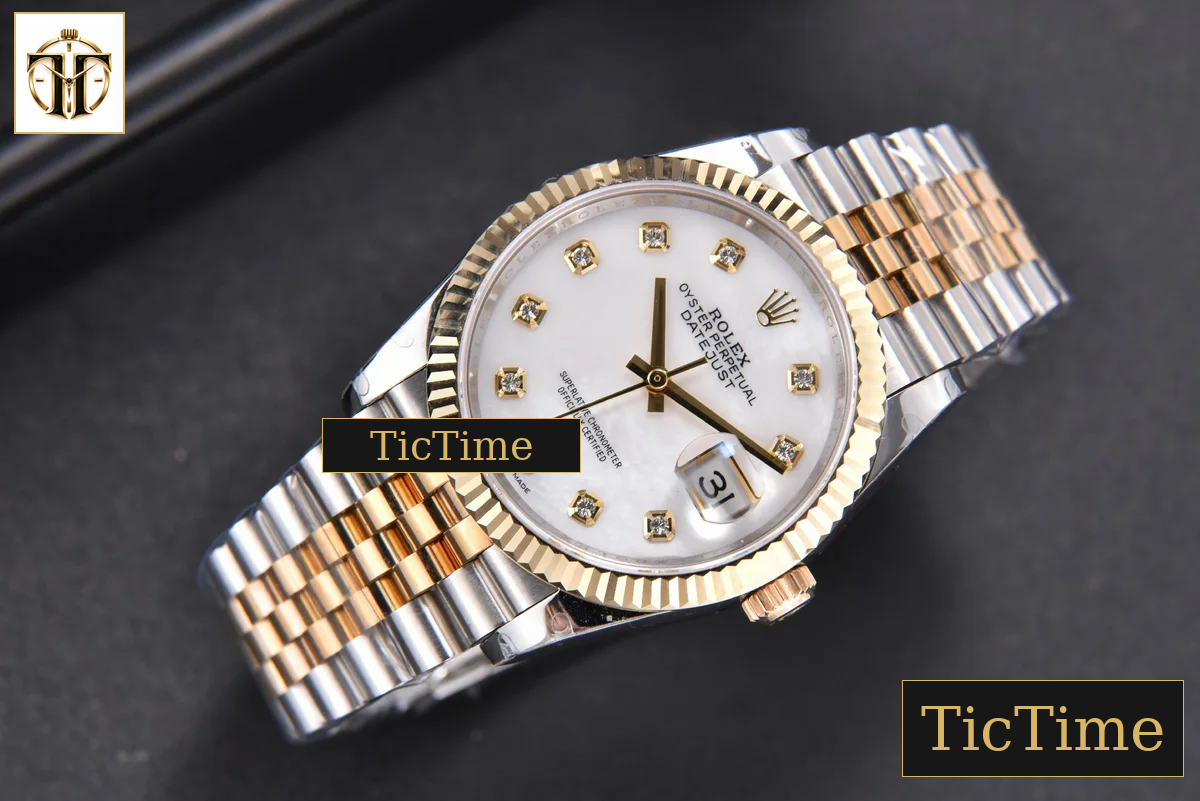 DateJust 904L 36mm GMF YG/SS Fluted Bezel White MOP Dial Diamond Marker Jubilee Bracelet VR3235 — foto 3