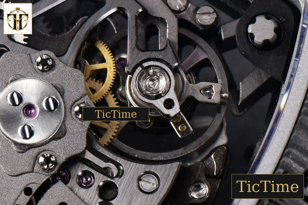 RM035-02 42mm T+F Black Forged Carbon Skeleton Dial Green Crown Purple Rubber Strap RMUL2 — foto 34