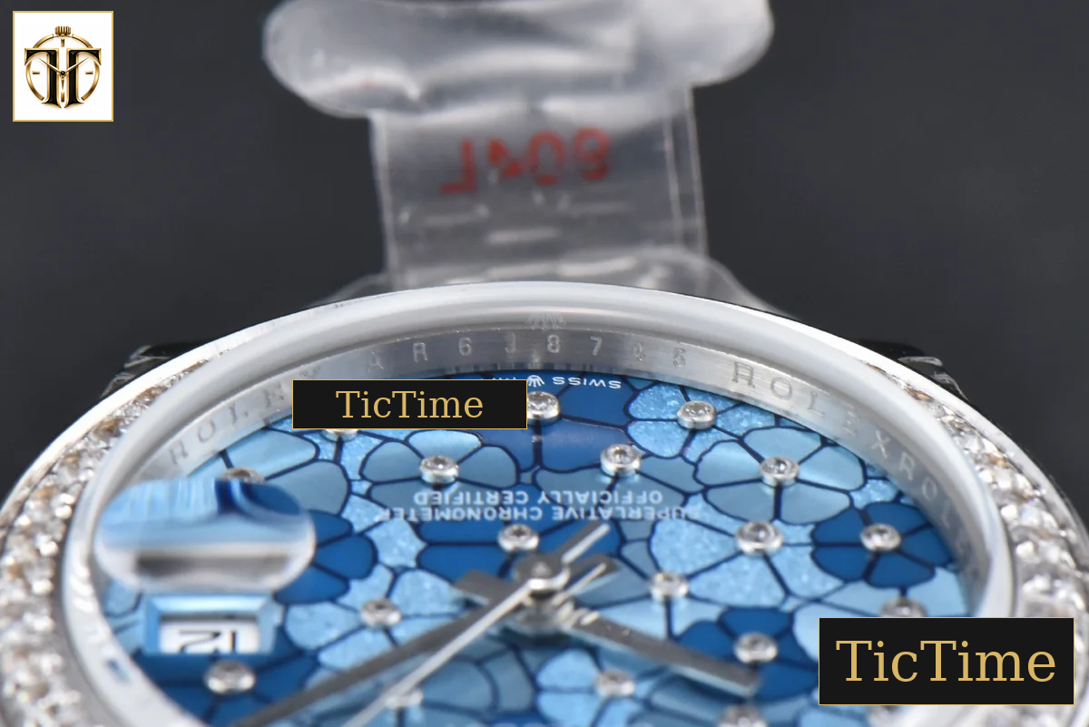 DateJust 904L 31mm GMF Diamond Bezel Blue Flowers Dial Jubilee Bracelet A2824 — foto 15