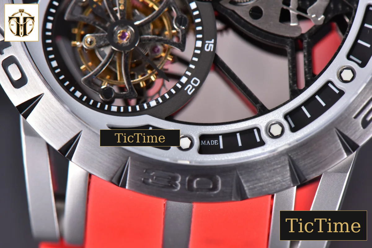 Excalibur Sports Tourbillon 46mm JBF Titanium Skeleton Dial Black Crown Red Rubber Strap — foto 9