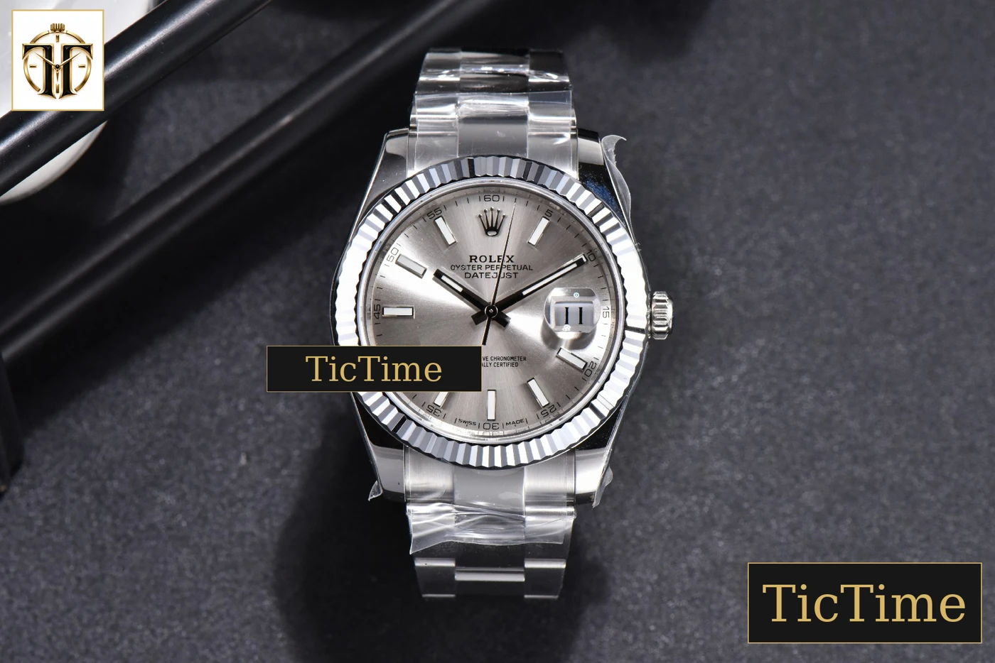 Vista frontal — DateJust Fluted Bezel 126334 41mm VSF Silver Dial Oyster Bracelet VS3235