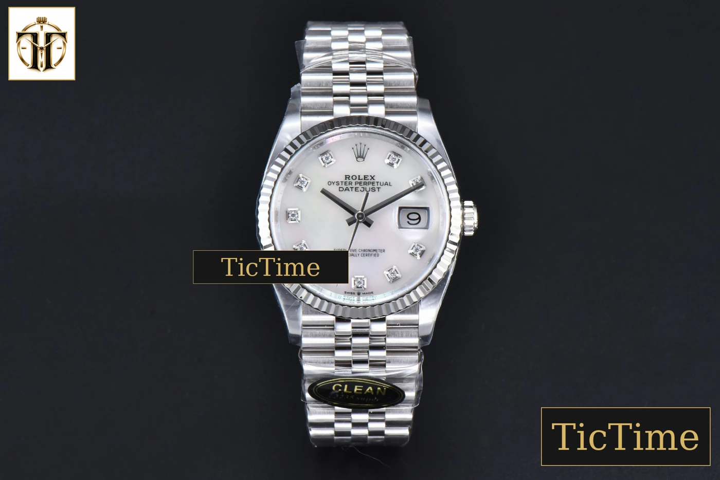 Vista frontal — DateJust 126234 36mm Clean Factory MOP Dial Diamond Marker Jubilee Bracelet VR3235
