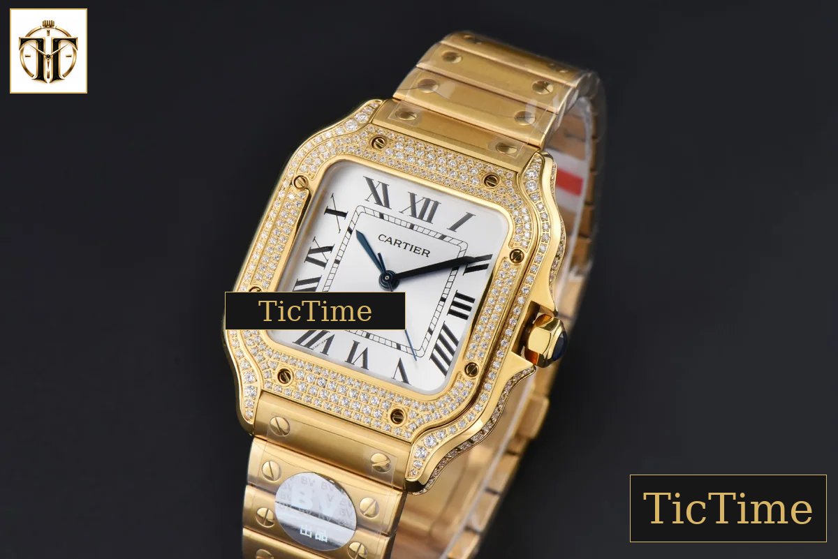 Santos de Cartier Medium 35mm BVF YG Diamond Case White Dial YG Bracelet Miyota 9039 — foto 5