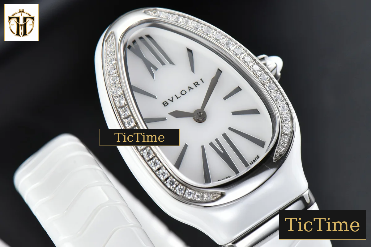 Serpenti Spiga 35mm BVF SS White Ceramic White Dial Diamond Bezel Quartz — foto 8