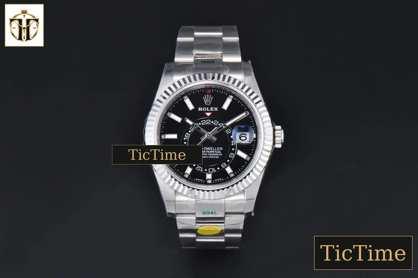Vista frontal — Sky-Dweller 904L 326934 42mm ZF Black Dial SS Bracelet A2824