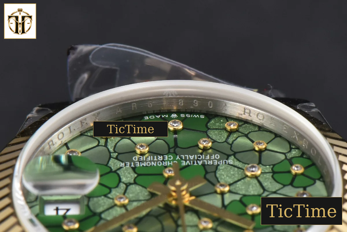 DateJust 904L 31mm GMF YG Fluted Bezel Green Flowers Dial Jubilee Bracelet A2824 — foto 14
