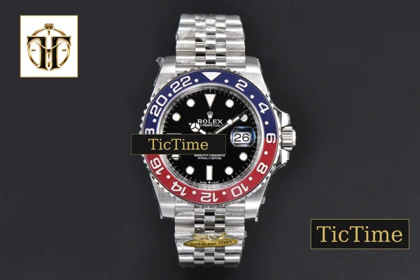 Foto frontal — GMT Master BLRO Pepsi 126710 Gold Factory Red/Blue Bezel Jubilee Bracelet V4