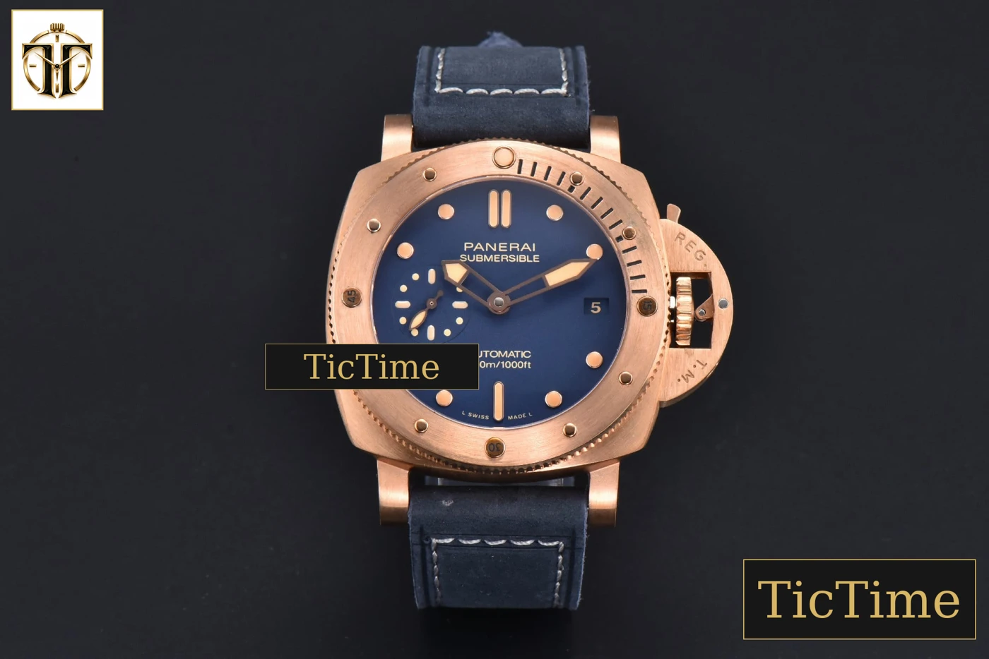 Vista frontal — Submersible Quaranta PAM1074 42mm VSF Bronze Blue Dial Blue Leather Strap P900