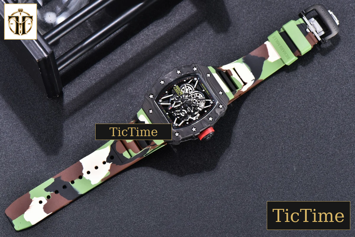 RM035-02 KVF Skeleton Dial Red Green Camouflage Rubber Strap V3 Miyota8215 — foto 25