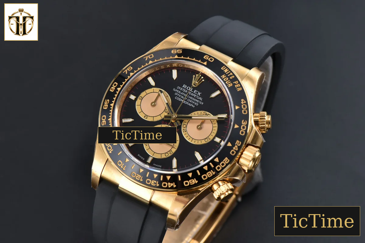 Daytona Oyster Cosmograph 126518 40mm Clean Factory YG Black Dial YG Subdial Black Oysterflex Strap DD431 — foto 4