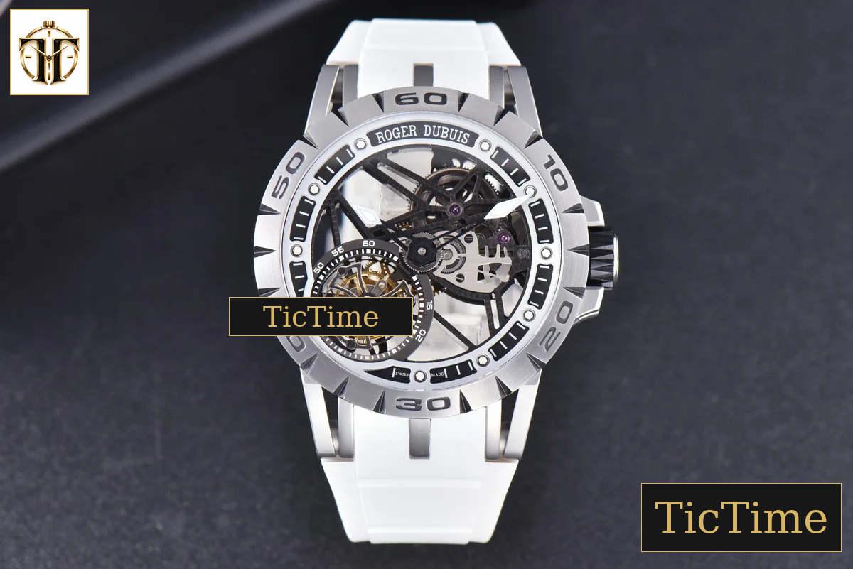 Excalibur Sports Tourbillon 46mm JBF Titanium Skeleton Dial Black Crown White Rubber Strap — foto 3