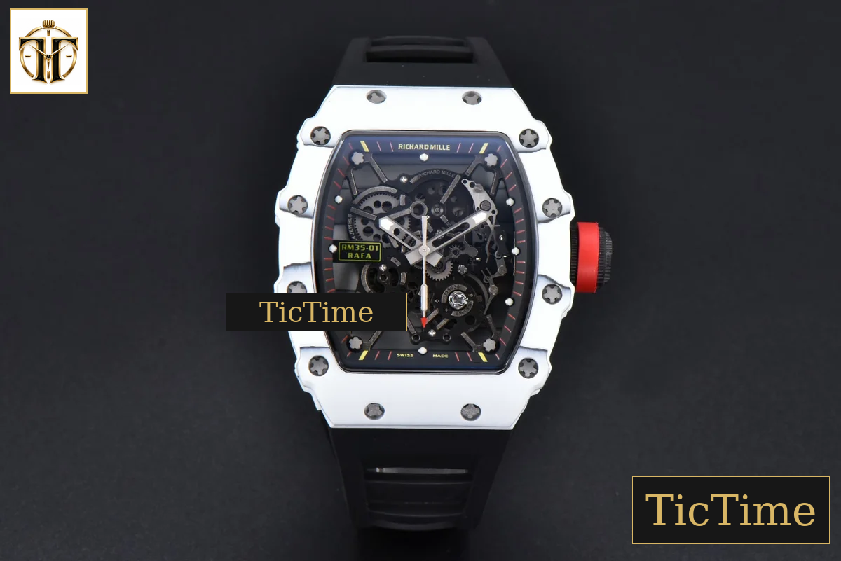 RM035-02 42mm T+F White Forged Carbon Skeleton Dial Red Crown Black Rubber Strap RMUL2 — foto 3