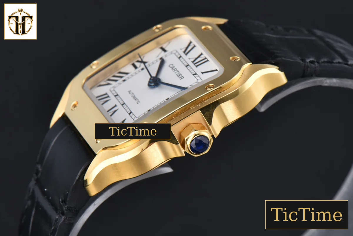 Santos de Cartier Medium 35mm AF YG White Dial Black Leather Strap Miyota 9015 — foto 9