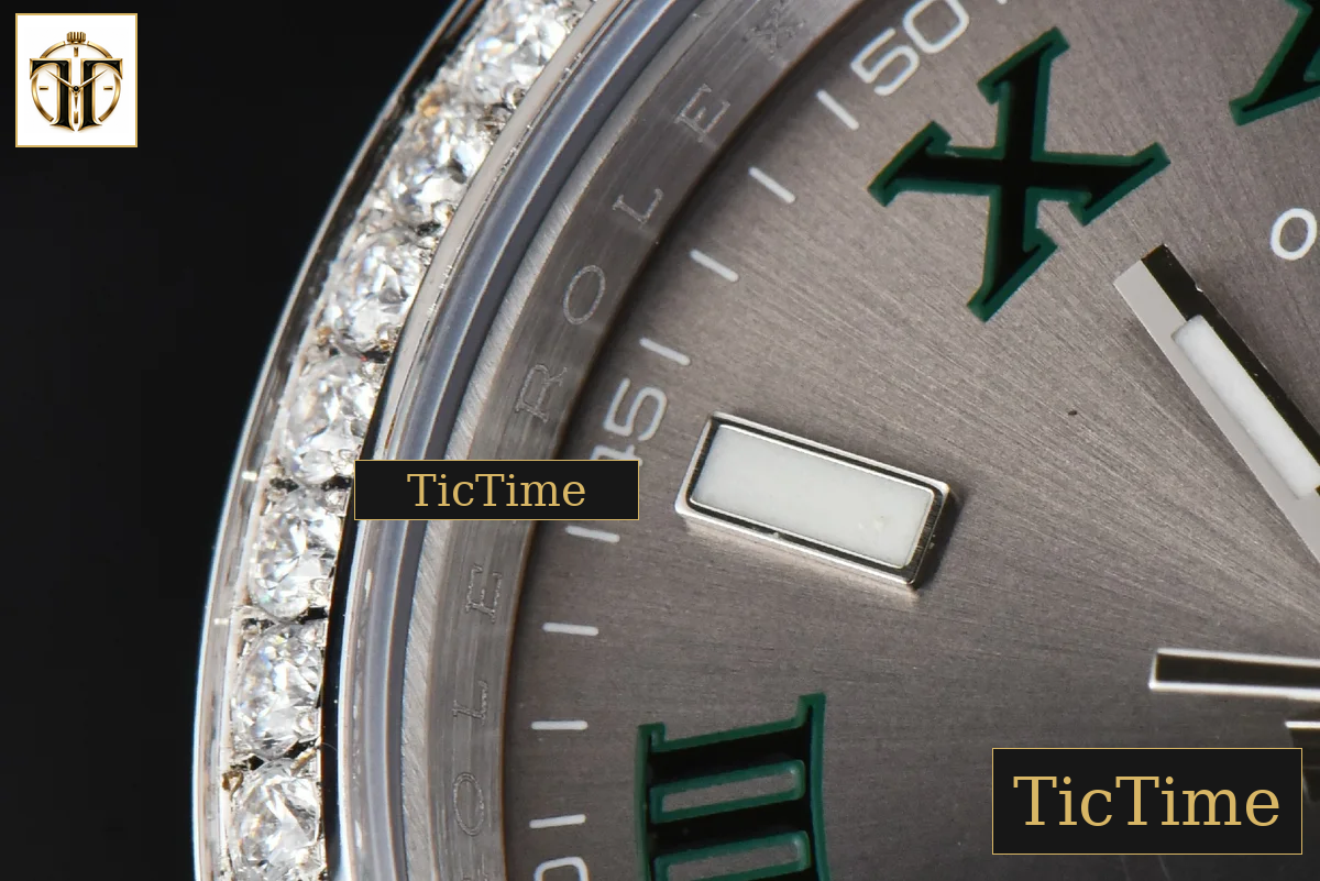 DateJust 36mm BPF Diamond Wimbledon Gray Dial Green Roma Marker Oyster Bracelet A2824 — foto 6