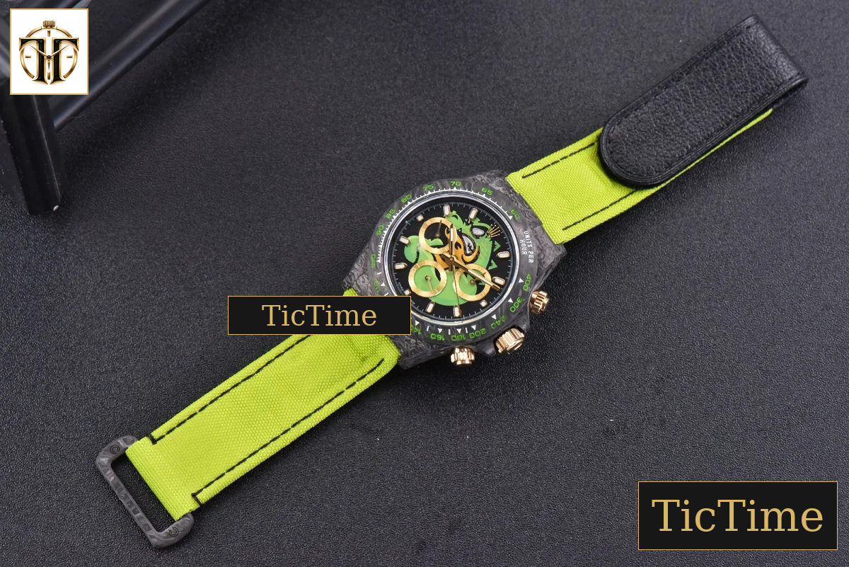 Daytona DIW Carbon WWF Green Wolf Dial Dark Green Nylon Strap A7750 — foto 20