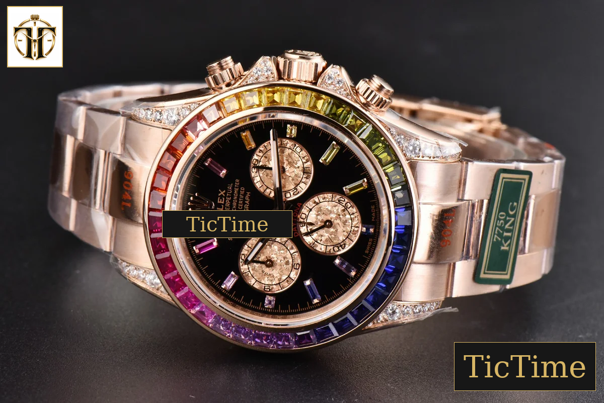 Daytona 116595 King Factory RG Rainbow Diamond Black Dial RG Bracelet A7750 — foto 16