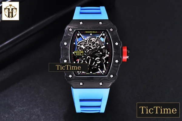 Foto frontal — RM035-02 KVF Skeleton Dial Red Blue Rubber Strap V3 Miyota8215