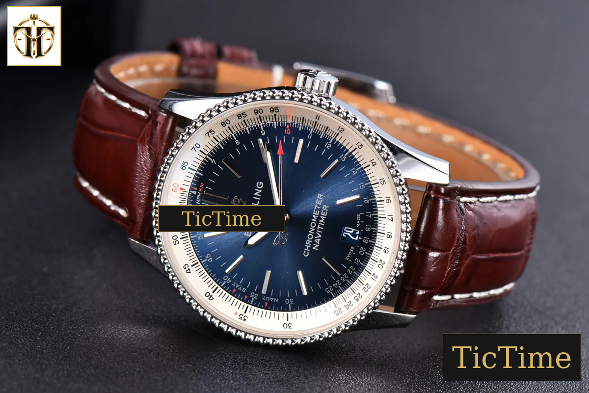 Navitimer 38mm TF SS Blue Dial White Bezel Brown Leather Strap A2824 — foto 13