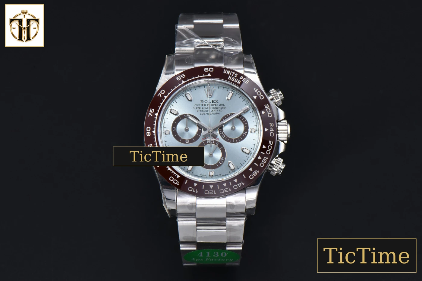 Vista frontal — Daytona 116506 40mm APSF SS Ice Blue Dial Ceramic Bezel SS Bracelet SH4130