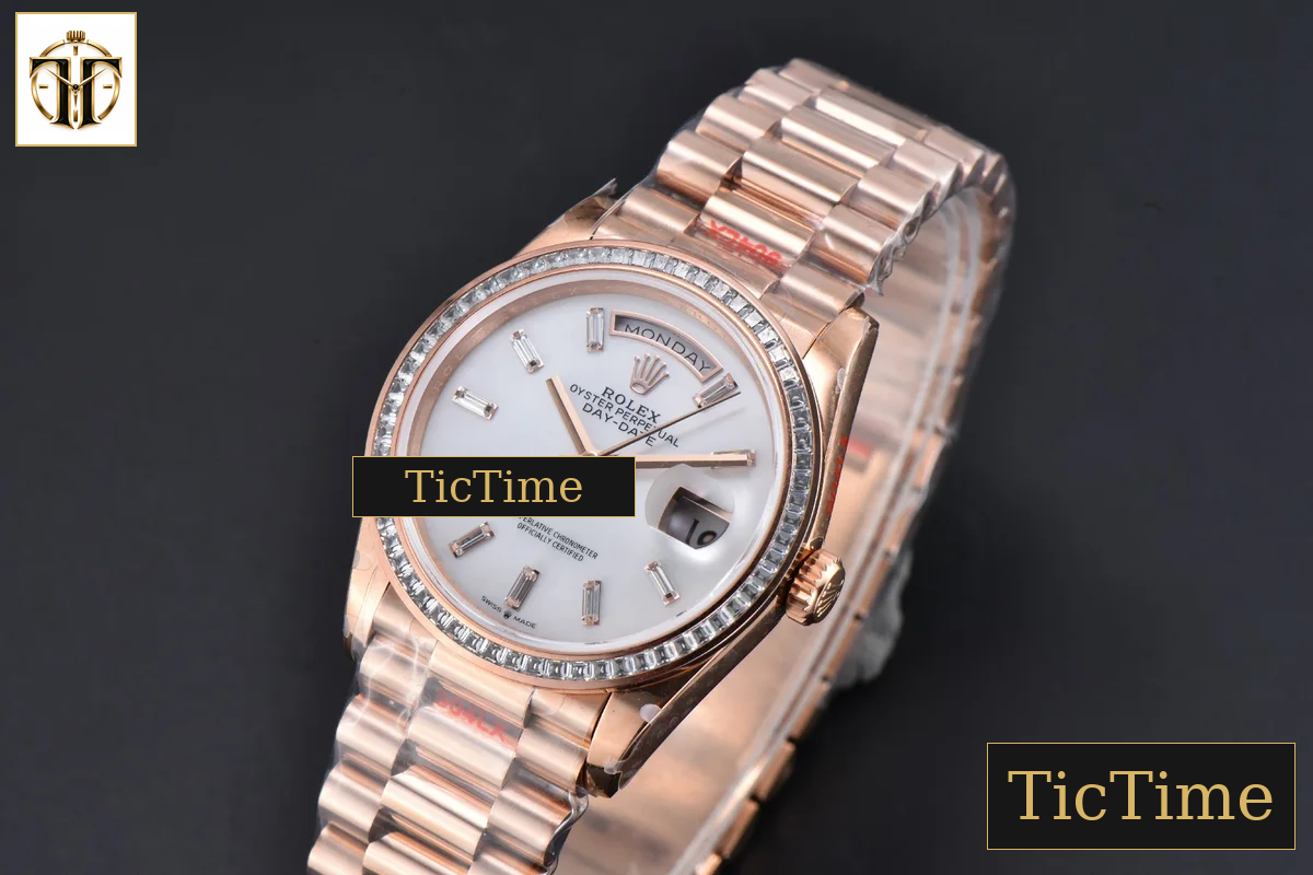 DayDate 36mm GMF RG Diamond Bezel White Dial Roman Marker President Bracelet (Tungsten) A2836 — foto 4