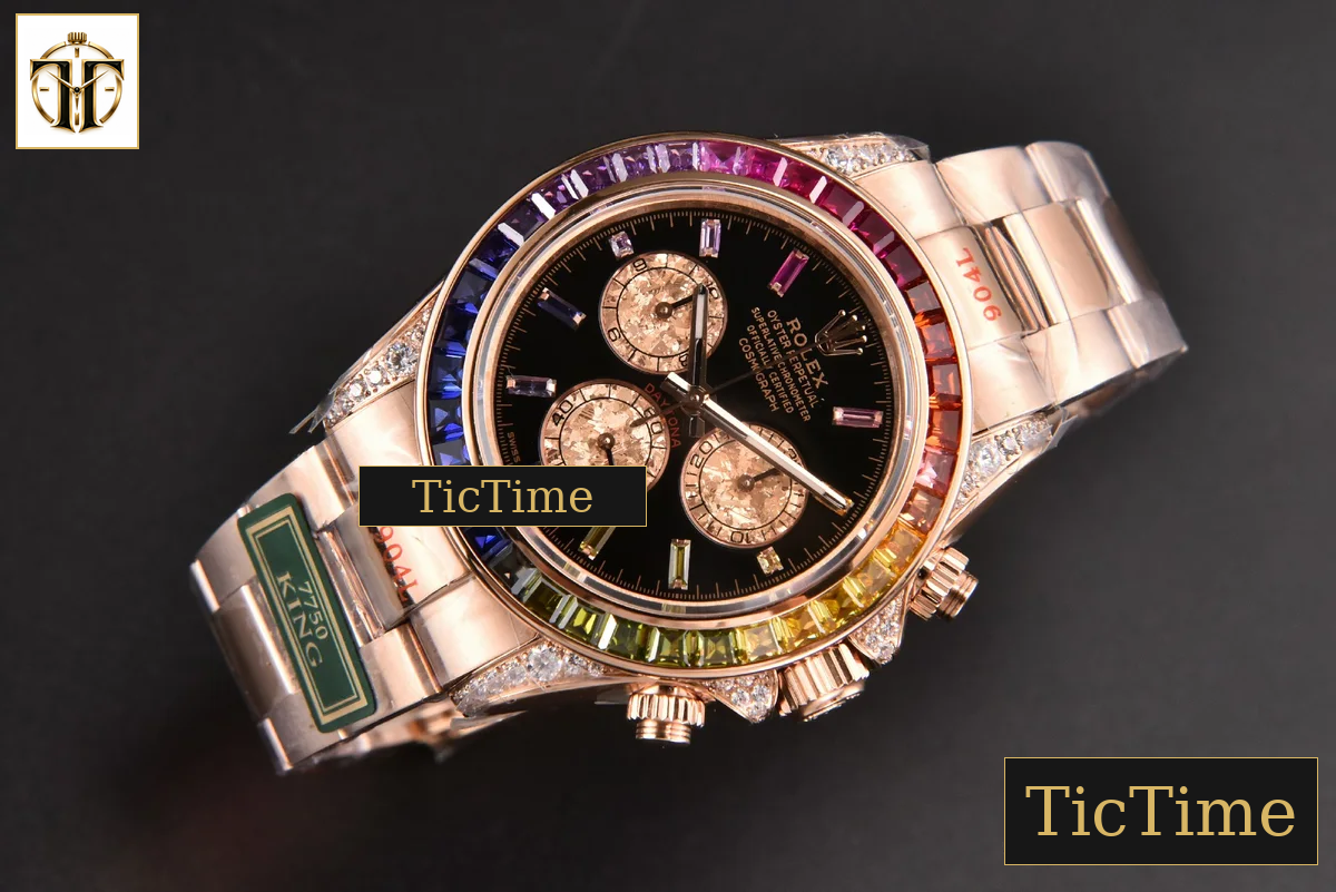 Daytona 116595 King Factory RG Rainbow Diamond Black Dial RG Bracelet A7750 — foto 15