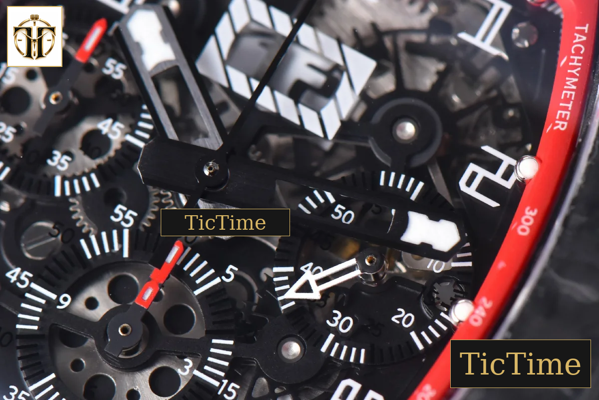 NTPT Chrono RM011 KVF Red Skeleton Dial Black Crown Black Rubber Strap V2 A7750 — foto 9