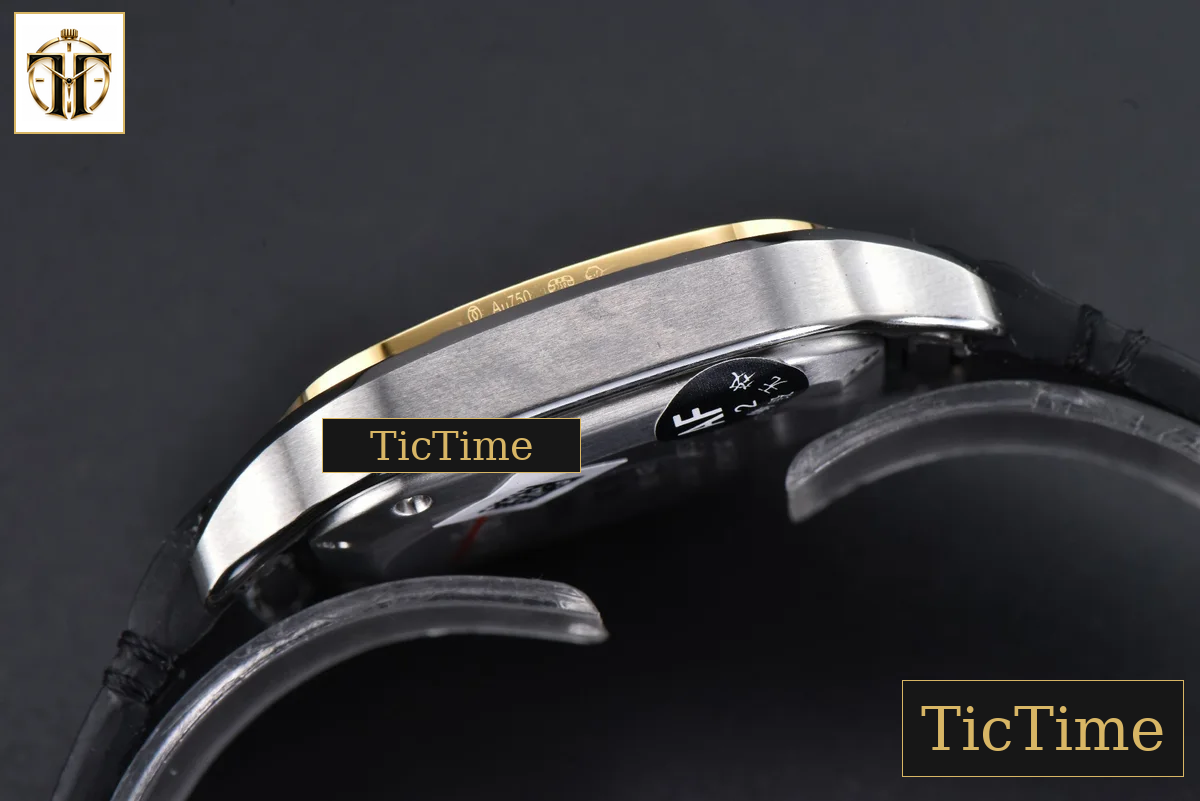 Santos de Cartier Medium 35mm AF SS White Dial YG Diamond Bezel Black Leather Strap Miyota 9015 — foto 13