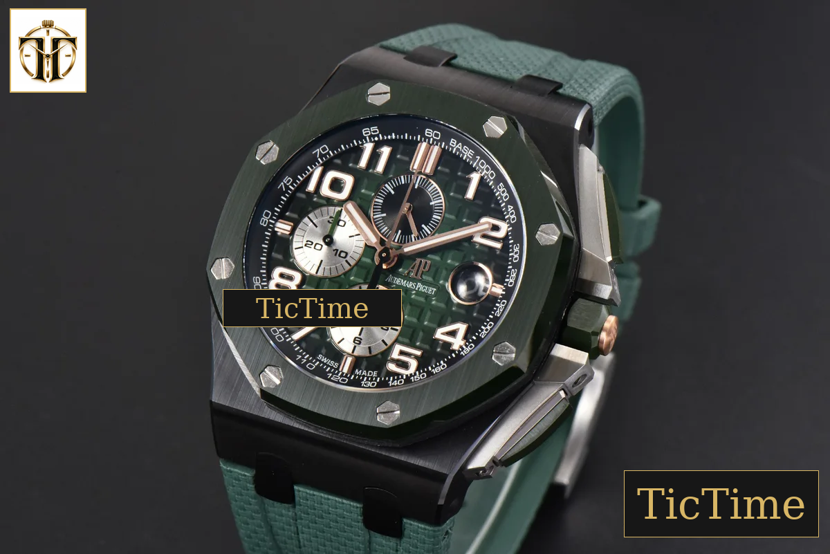 Royal Oak Offshore 26405 44mm RSF Green Dial Silver Subdial Green Rubber Strap A3126 — foto 4