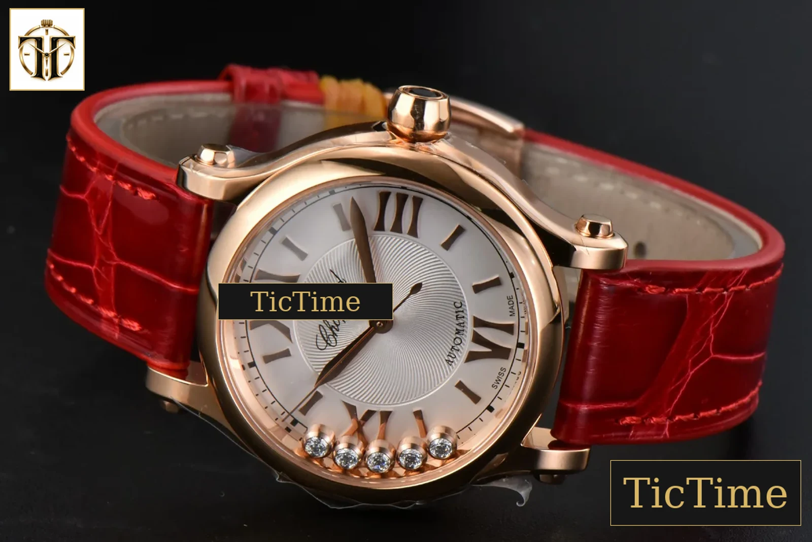 Happy Sport Automatic 33mm HWF RG White Dial Red Leather Strap A2892 — foto 15