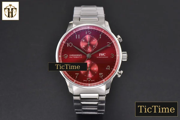 Foto frontal — Portuguese Chrono IW3716 41mm RSF Red Dial SS Bracelet A7750