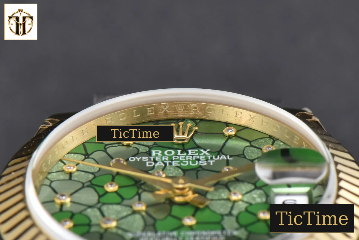 DateJust 904L 31mm GMF YG Fluted Bezel Green Flowers Dial President Bracelet A2824 — foto 14