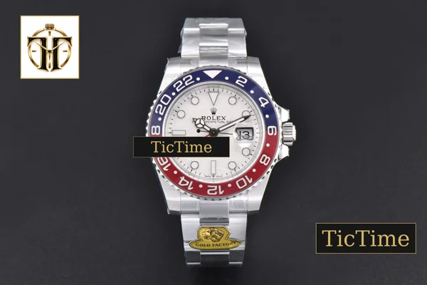 Foto frontal — GMT Master BLRO Pepsi Meteorite 126710 Gold Factory Red/Blue Bezel Jubilee Bracelet V4 Weighted